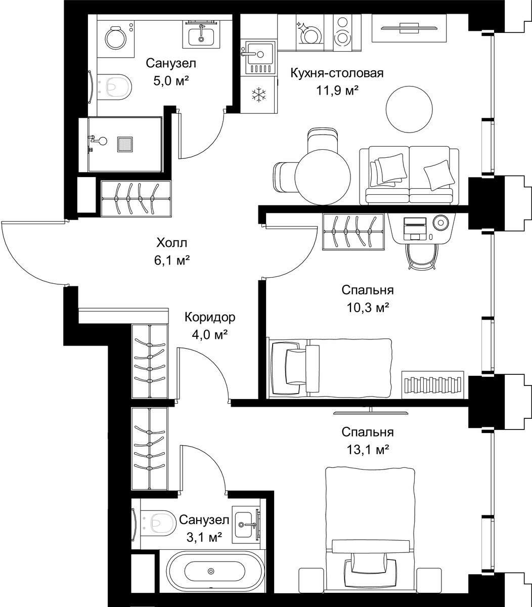 Планировка 53.5 м²