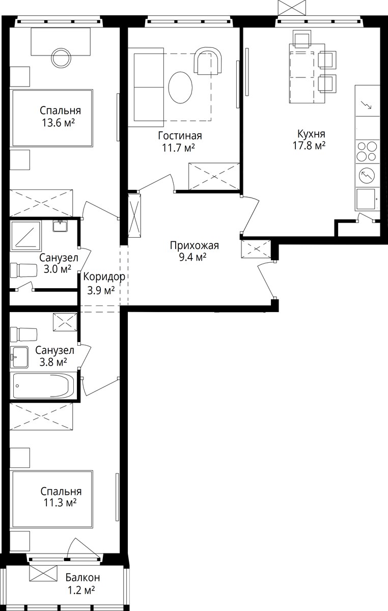 Планировка 75.7 м²