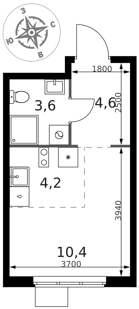 Планировка 22.8 м²