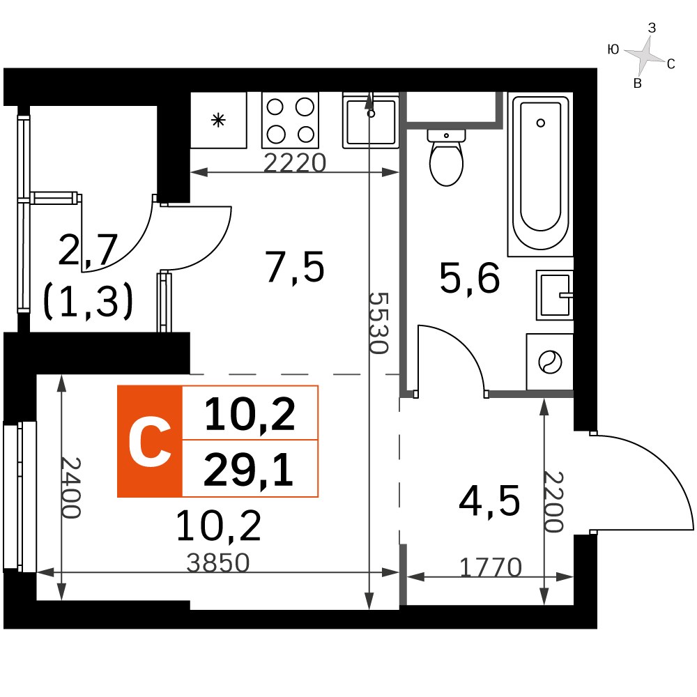 Планировка 27.0 м²