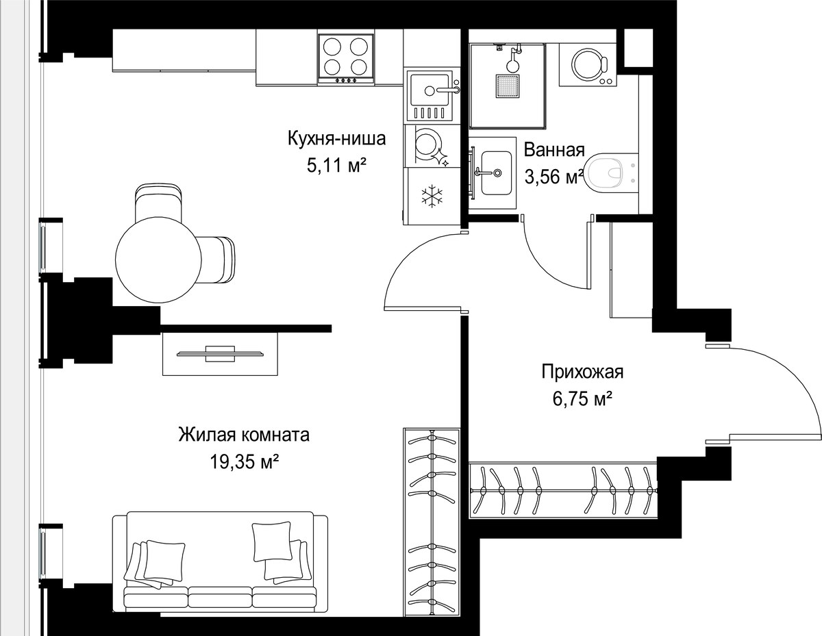 Планировка 34.77 м²