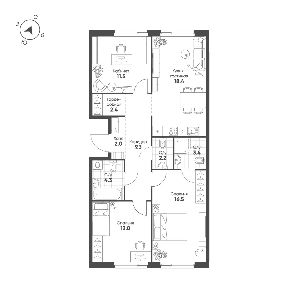 Планировка 82.0 м²