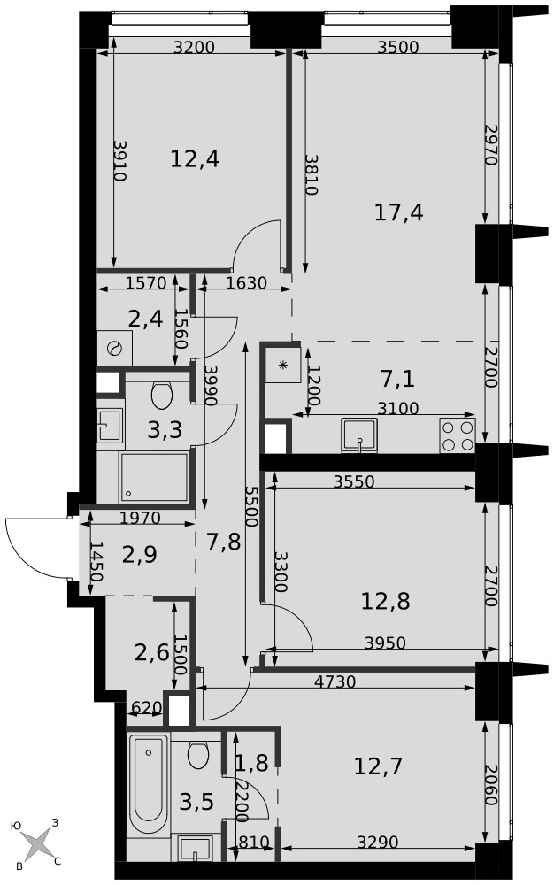Планировка 86.7 м²