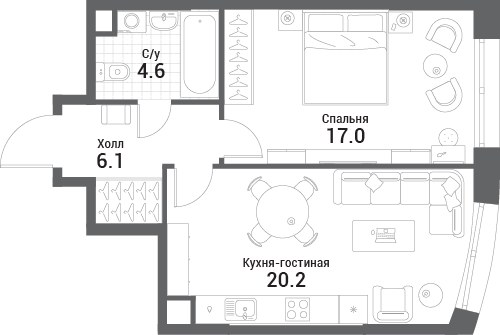 Планировка 47.9 м²