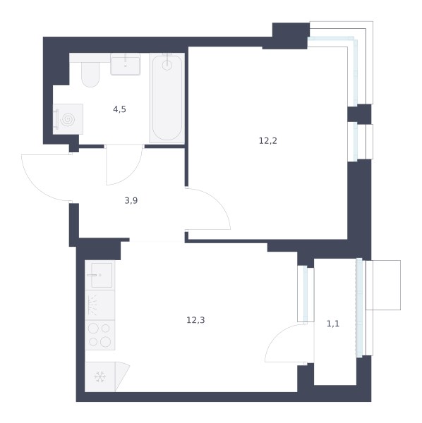 Планировка: 1-комнатная, 34.0 м²