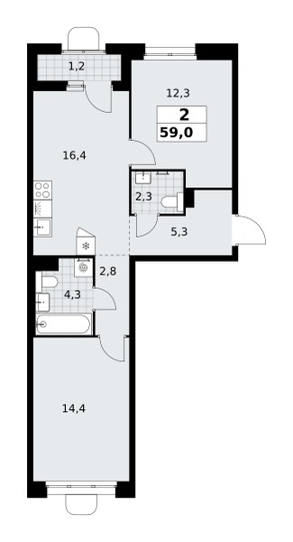 Планировка 59.0 м²