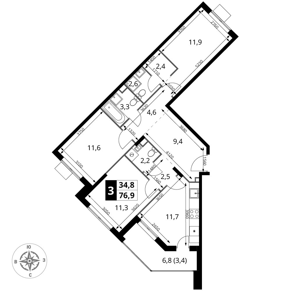 Планировка 76.9 м²
