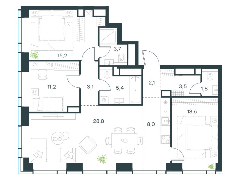 Планировка 96.4 м²