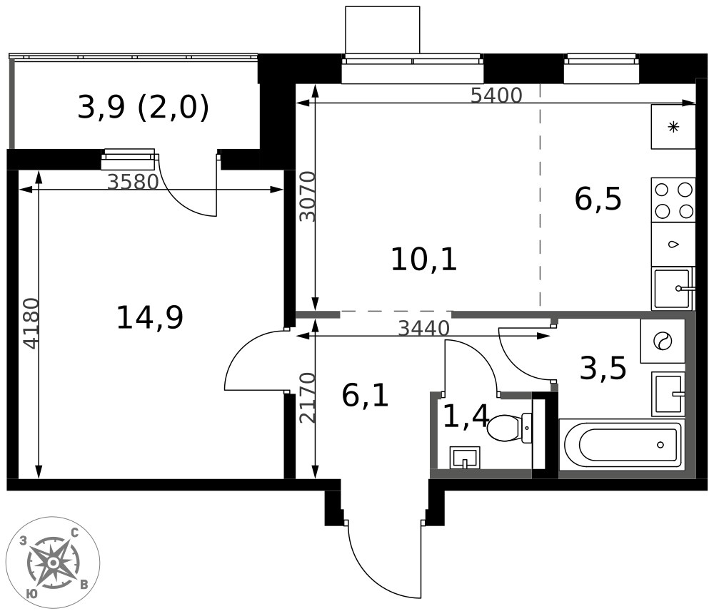 Планировка 45.3 м²