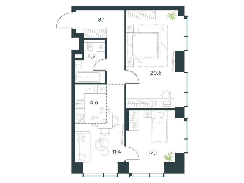 Планировка 61.0 м²