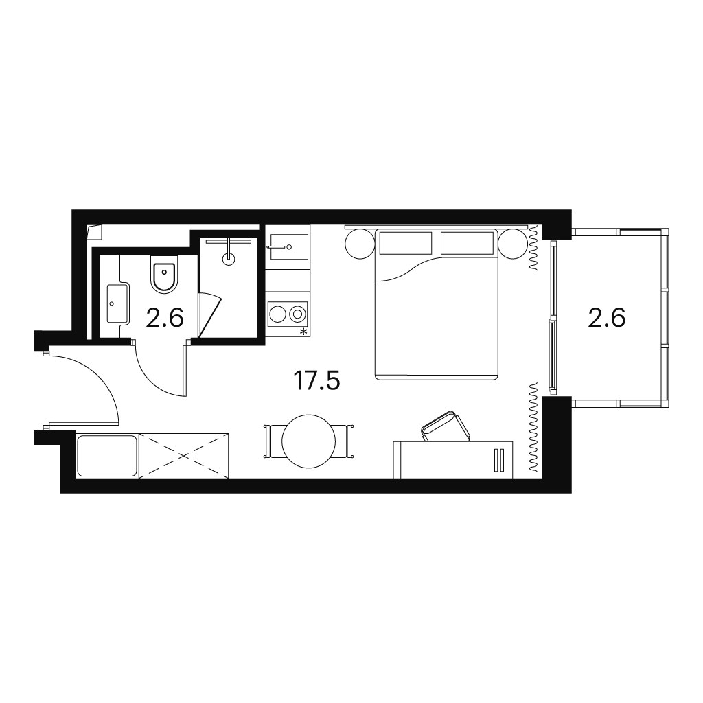 Планировка: 1-комнатная, 22.7 м²