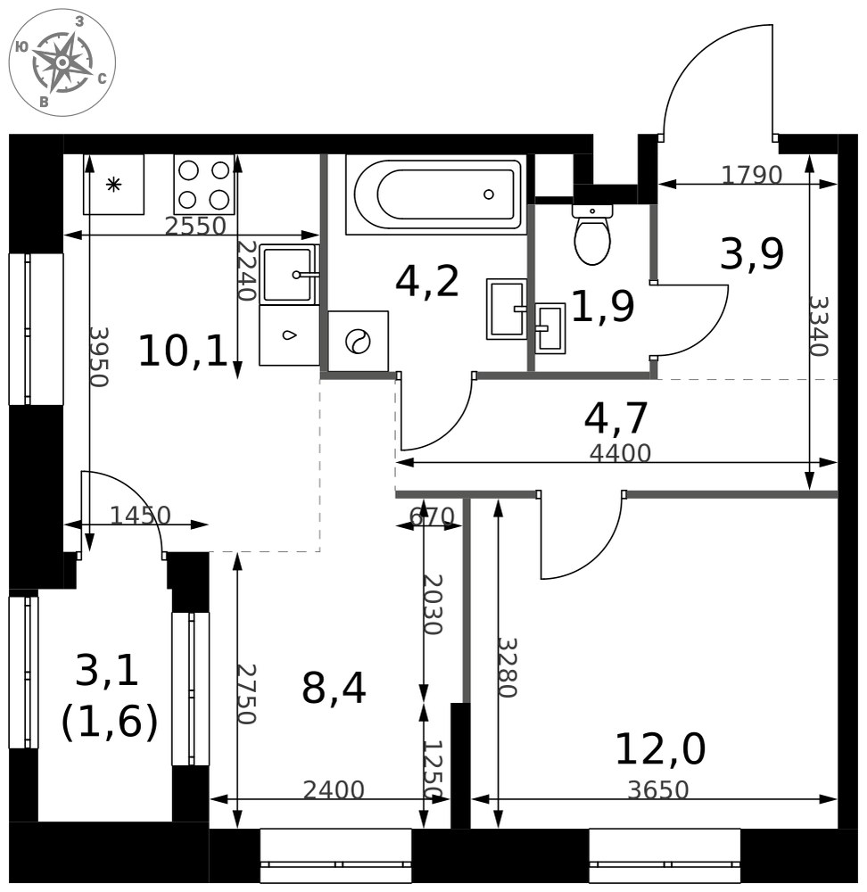 Планировка 46.8 м²