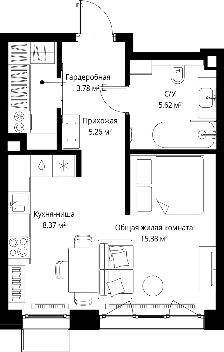 Планировка 38.41 м²