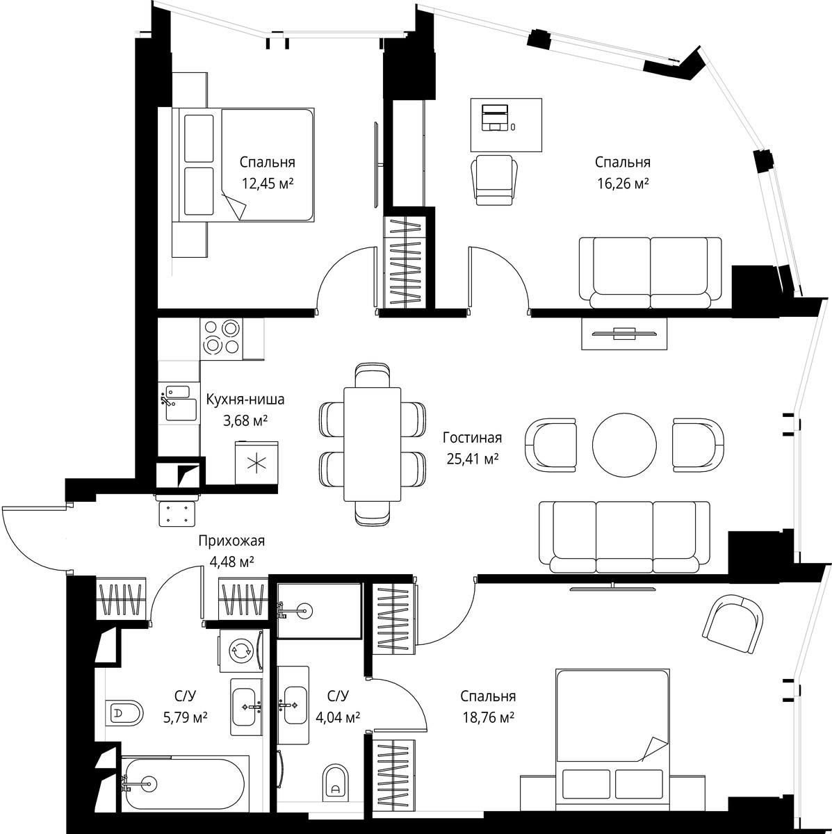 Планировка 91.0 м²