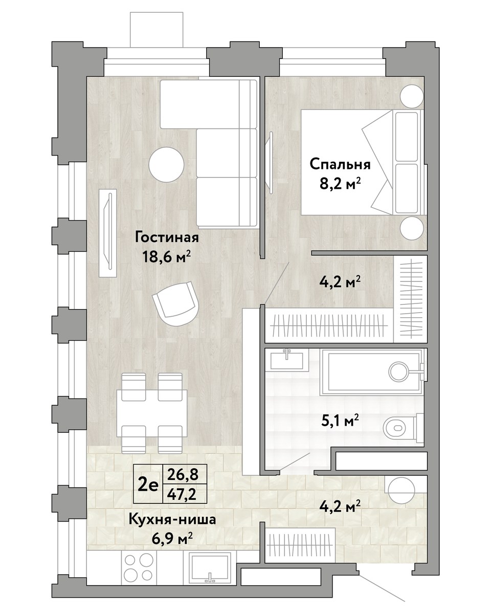 Планировка 47.2 м²