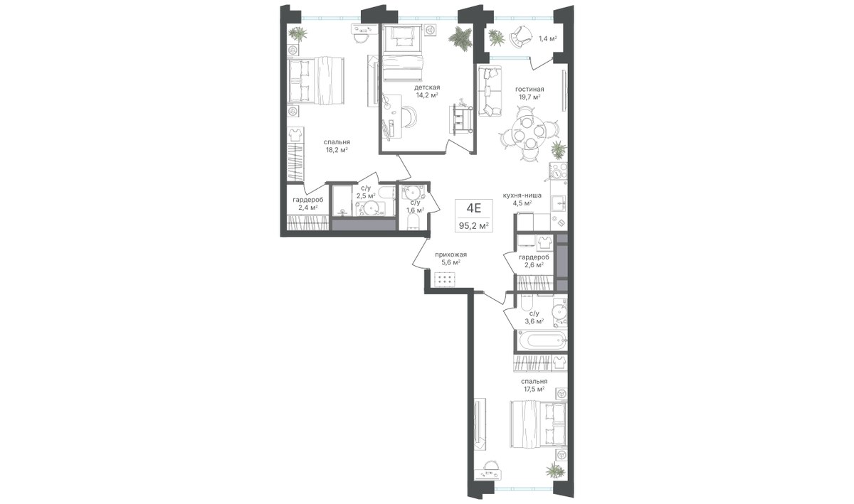 Планировка 93.8 м²