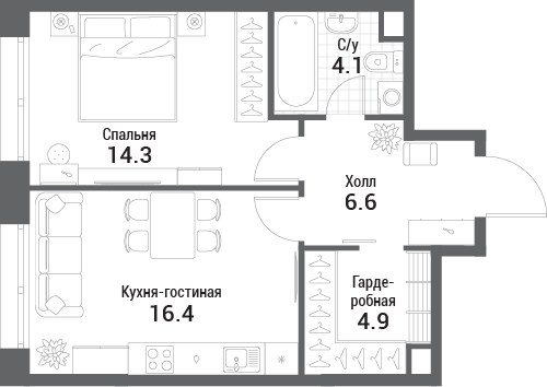 Планировка 46.3 м²