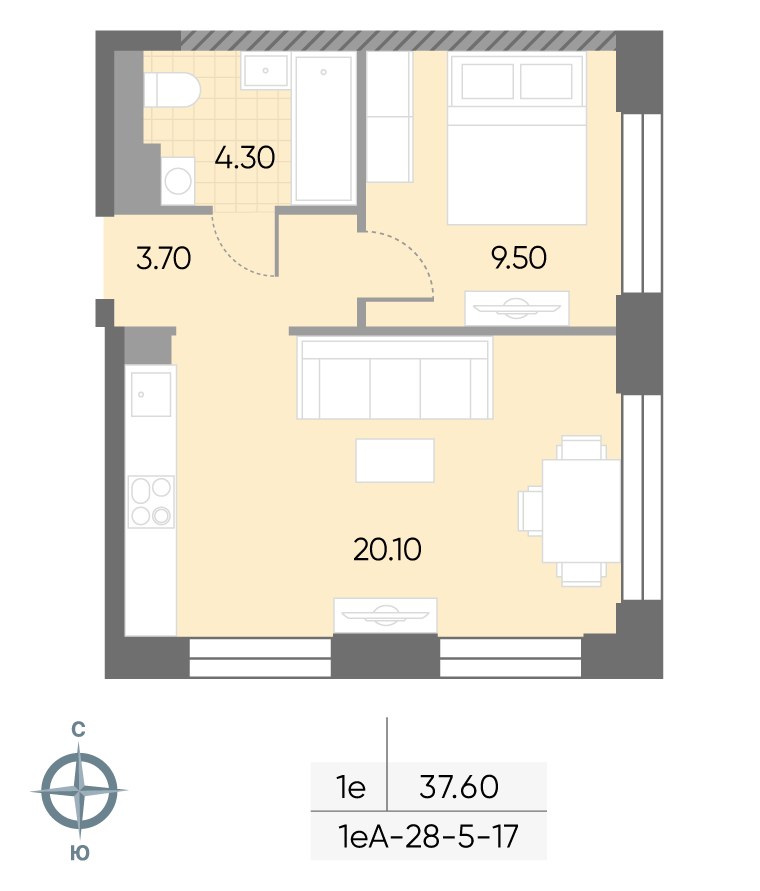 Планировка 37.6 м²