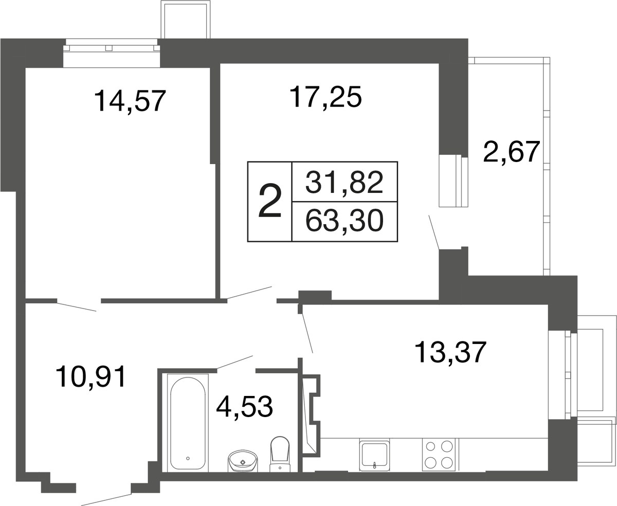 Планировка 60.6 м²