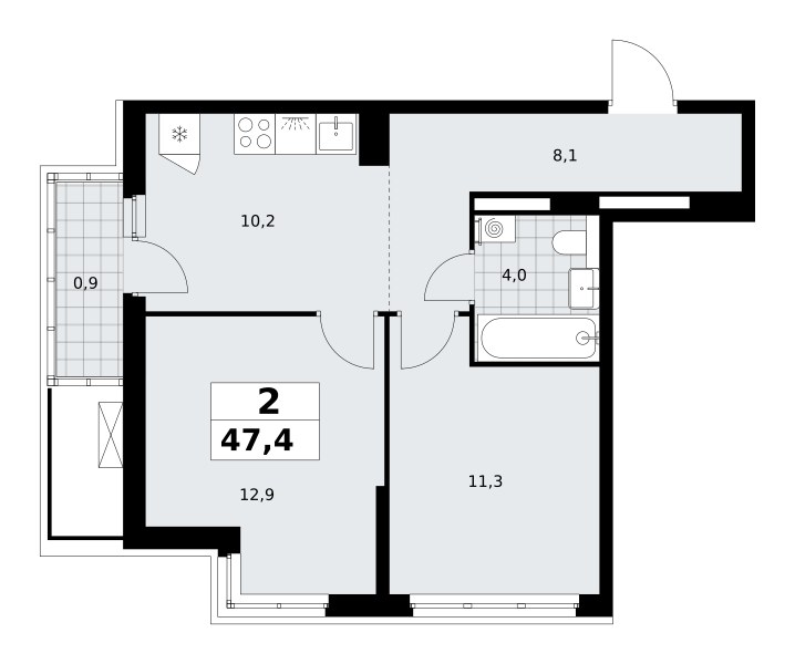 Планировка 47.4 м²
