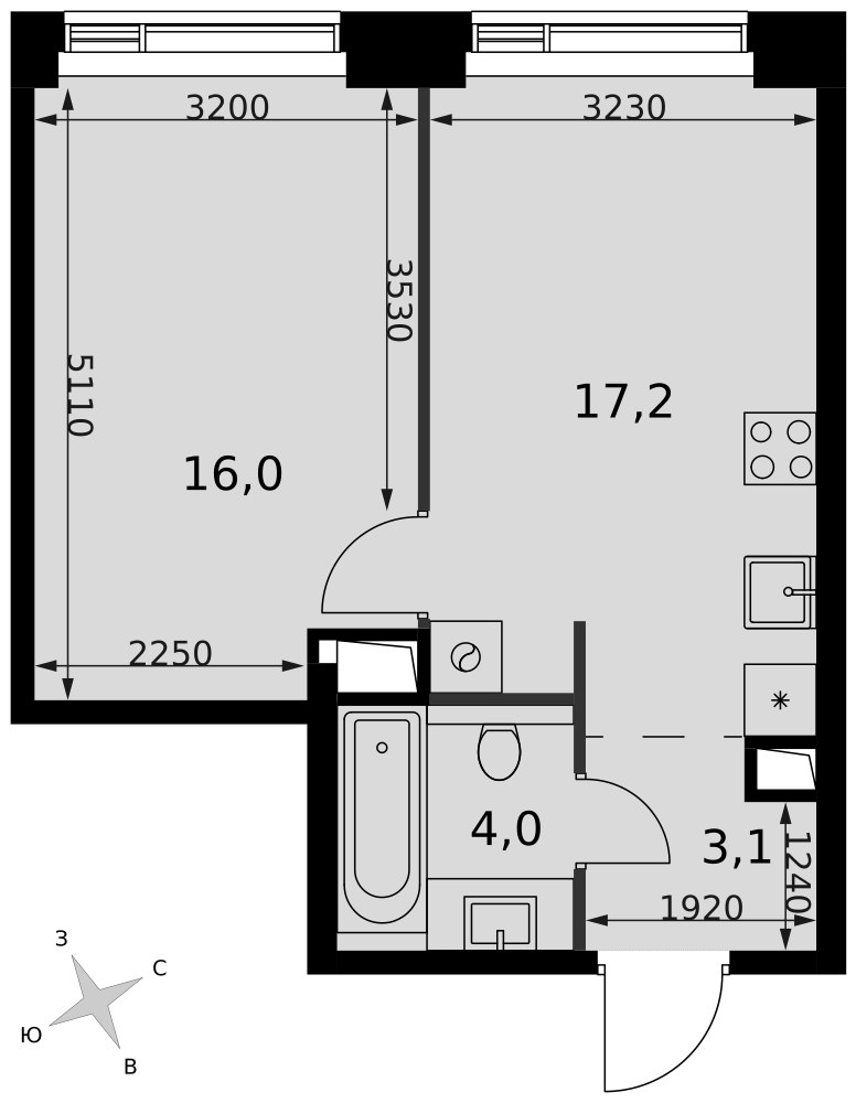 Планировка 40.3 м²