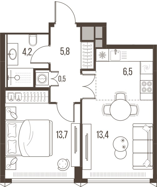 Планировка 44.1 м²