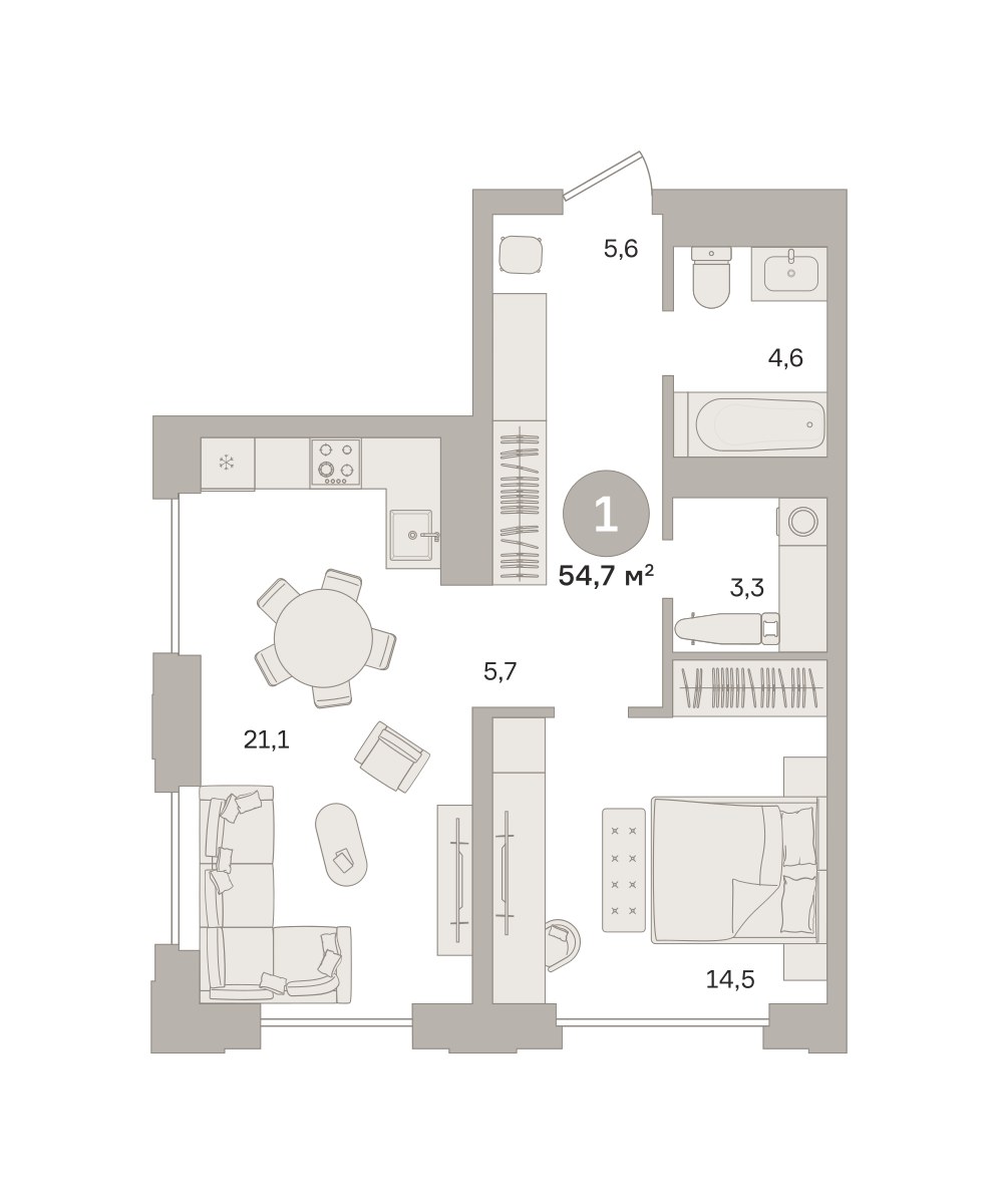 Планировка 54.69 м²