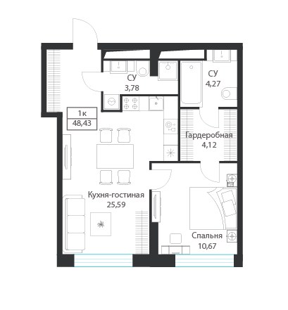 Планировка 48.43 м²