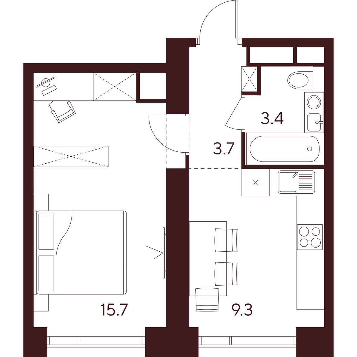 Планировка: 1-комнатная, 32.1 м²