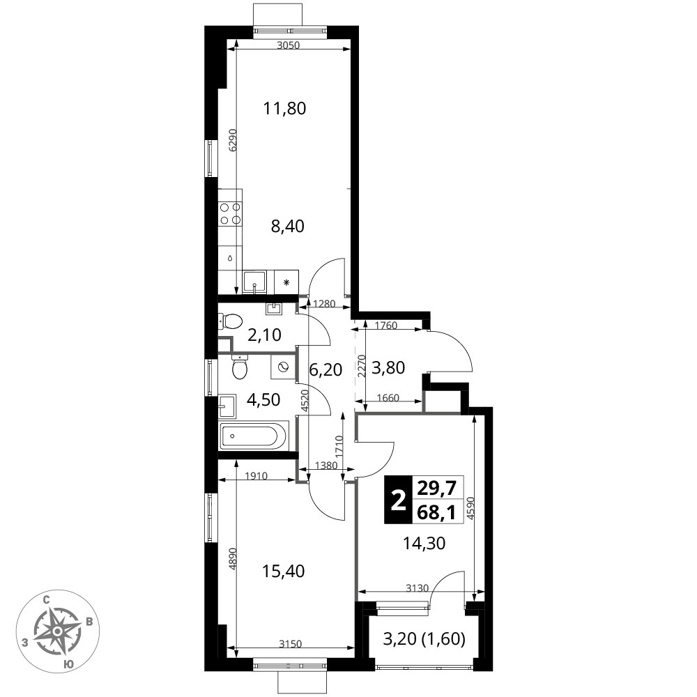 Планировка 68.1 м²