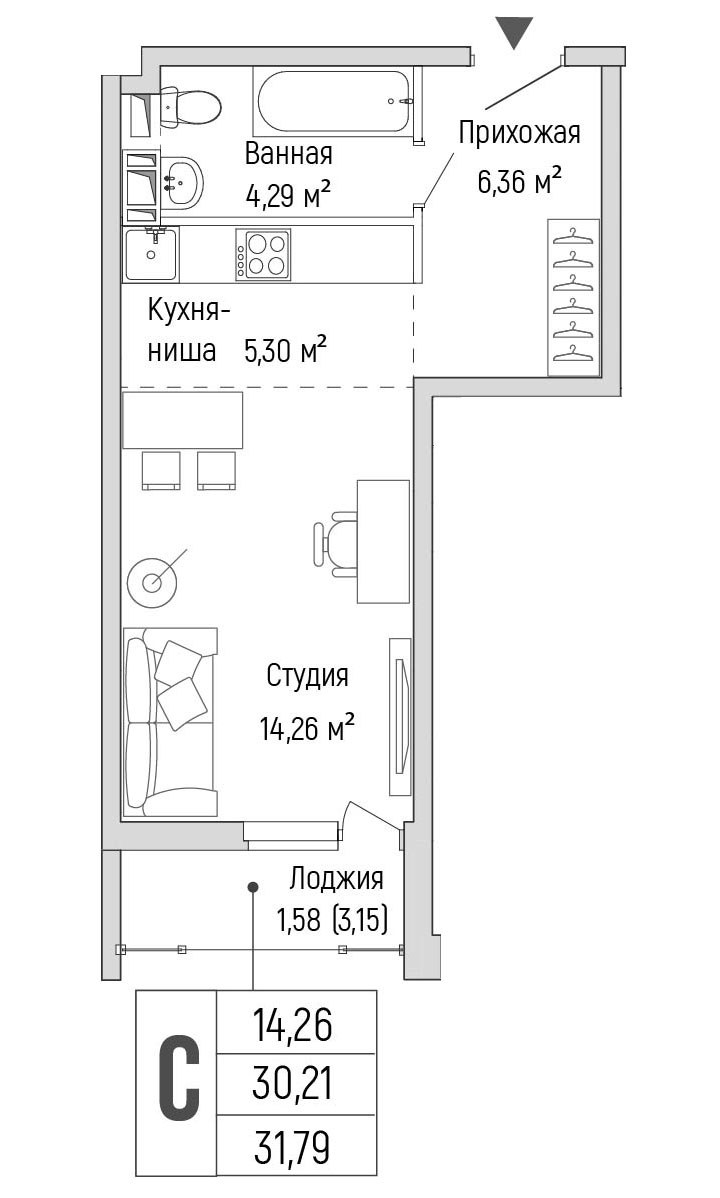 Планировка 31.79 м²