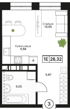 Планировка 28.34 м²