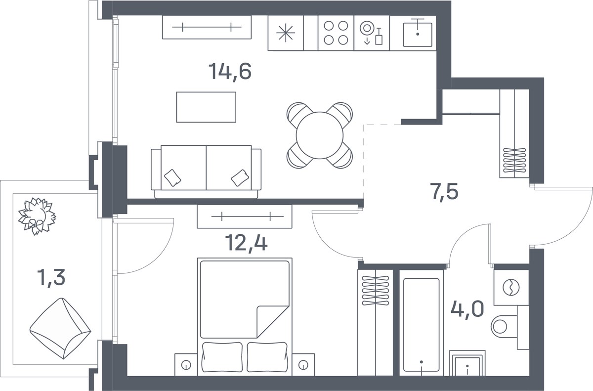Планировка 39.8 м²