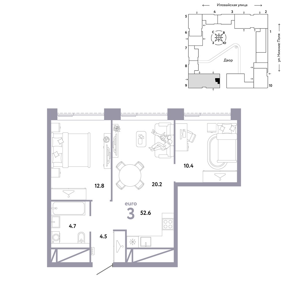 Планировка 52.6 м²