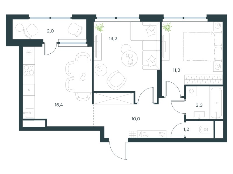 Планировка 56.4 м²