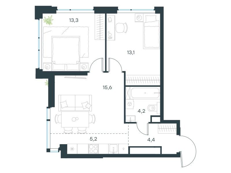 Планировка 55.8 м²