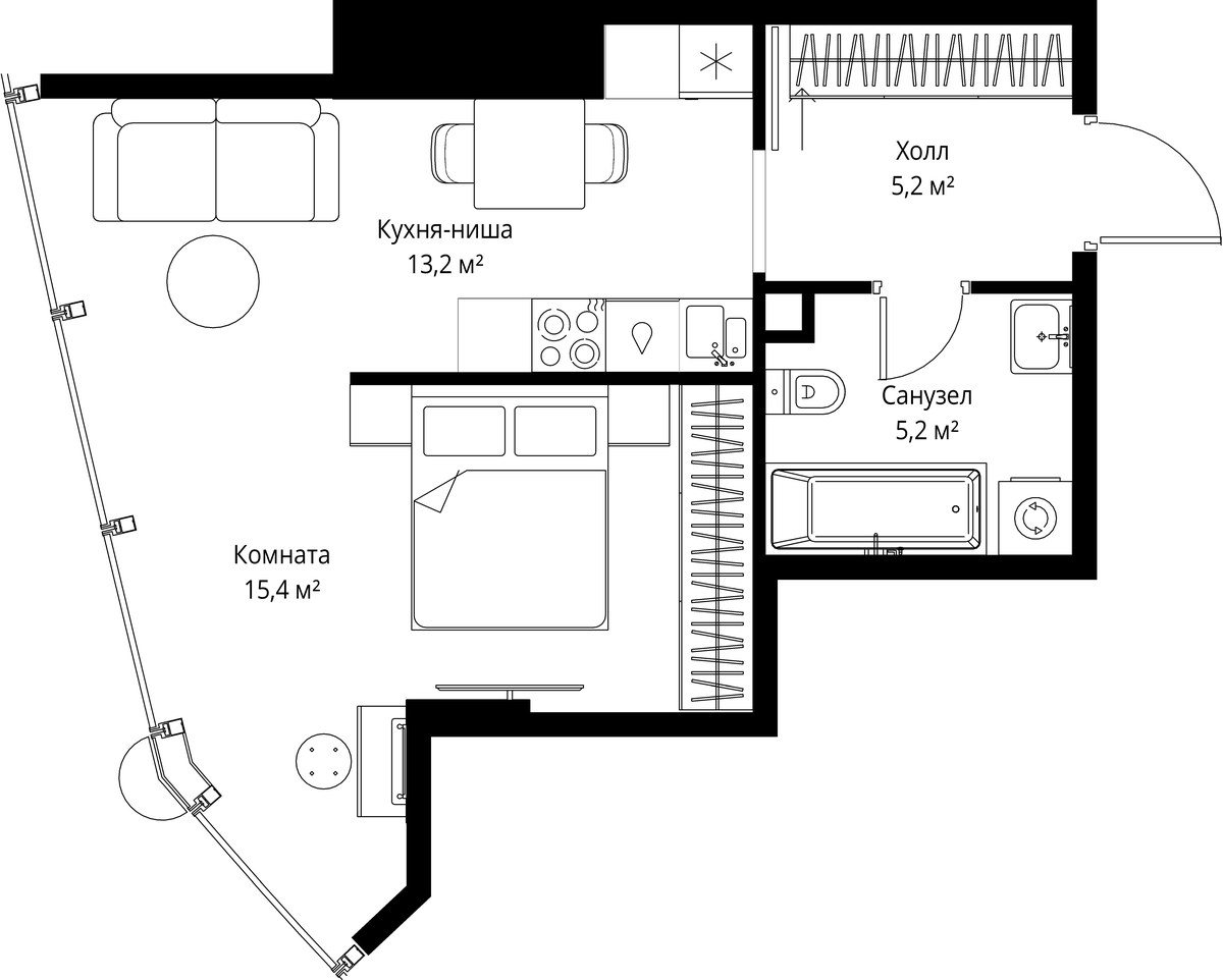 Планировка 39.0 м²