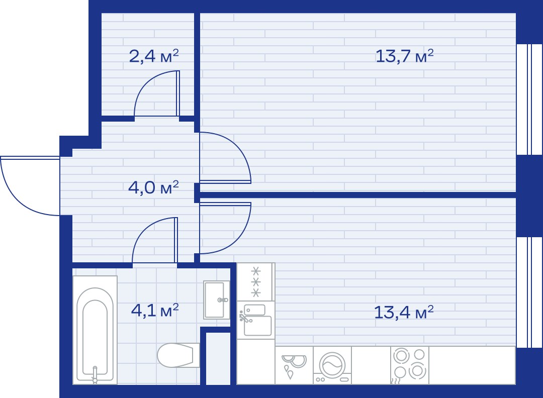 Планировка: 1-комнатная, 38.0 м²