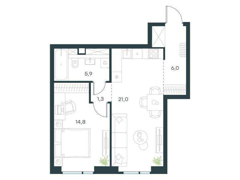 Планировка 49.0 м²