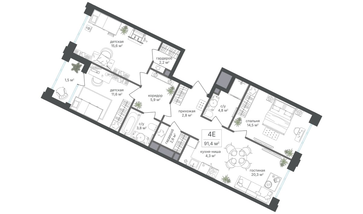 Планировка 89.9 м²