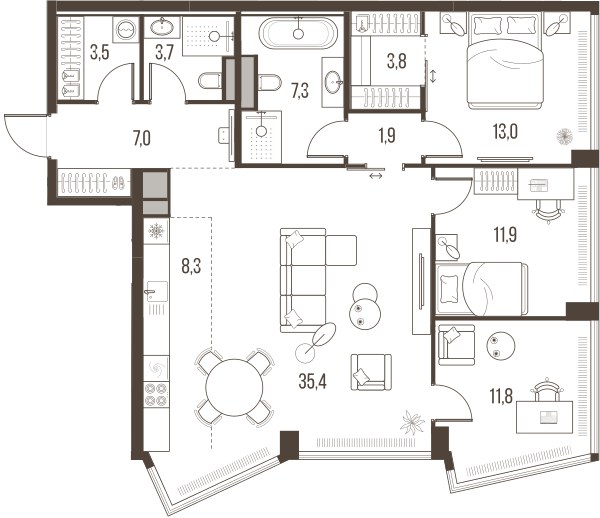 Планировка 107.6 м²
