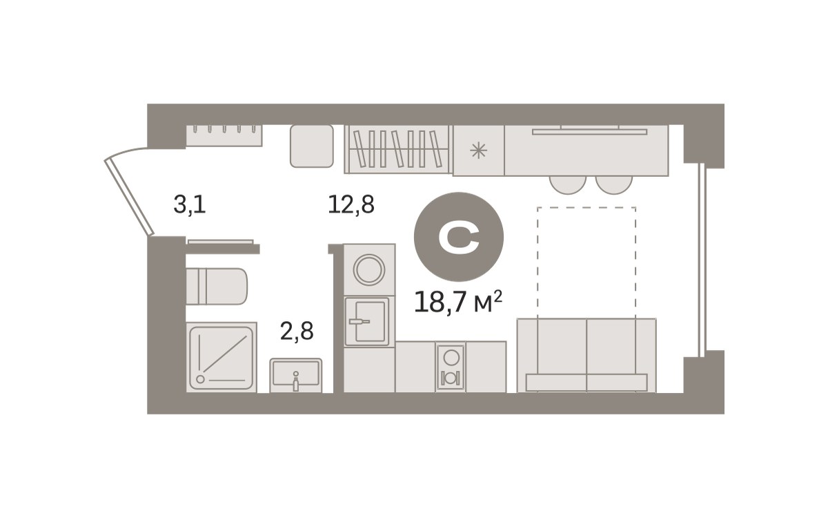 Планировка 18.66 м²