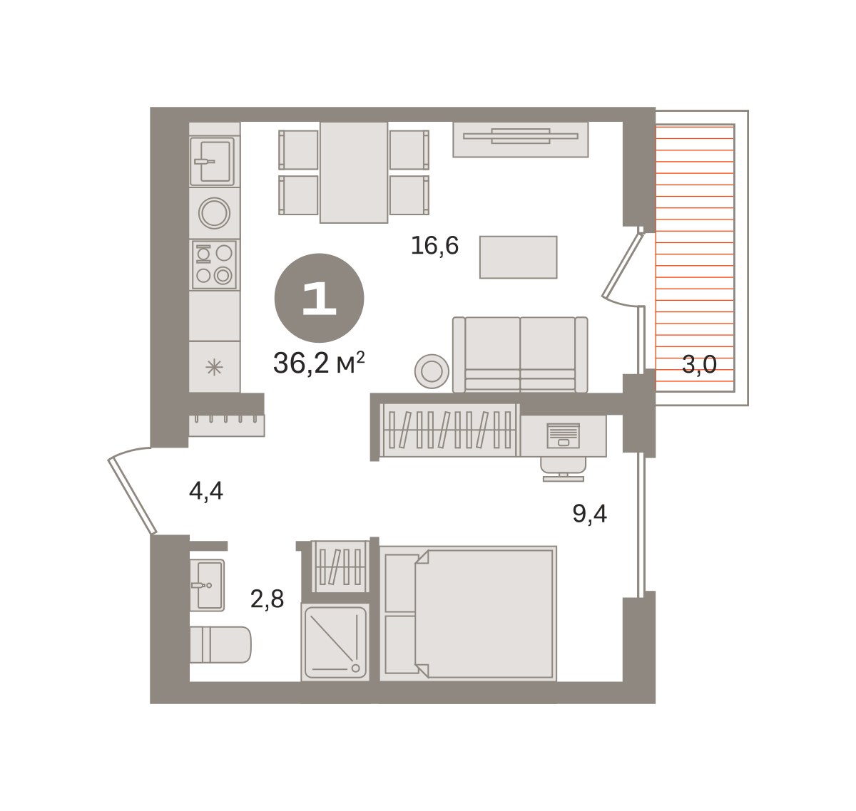 Планировка 36.2 м²