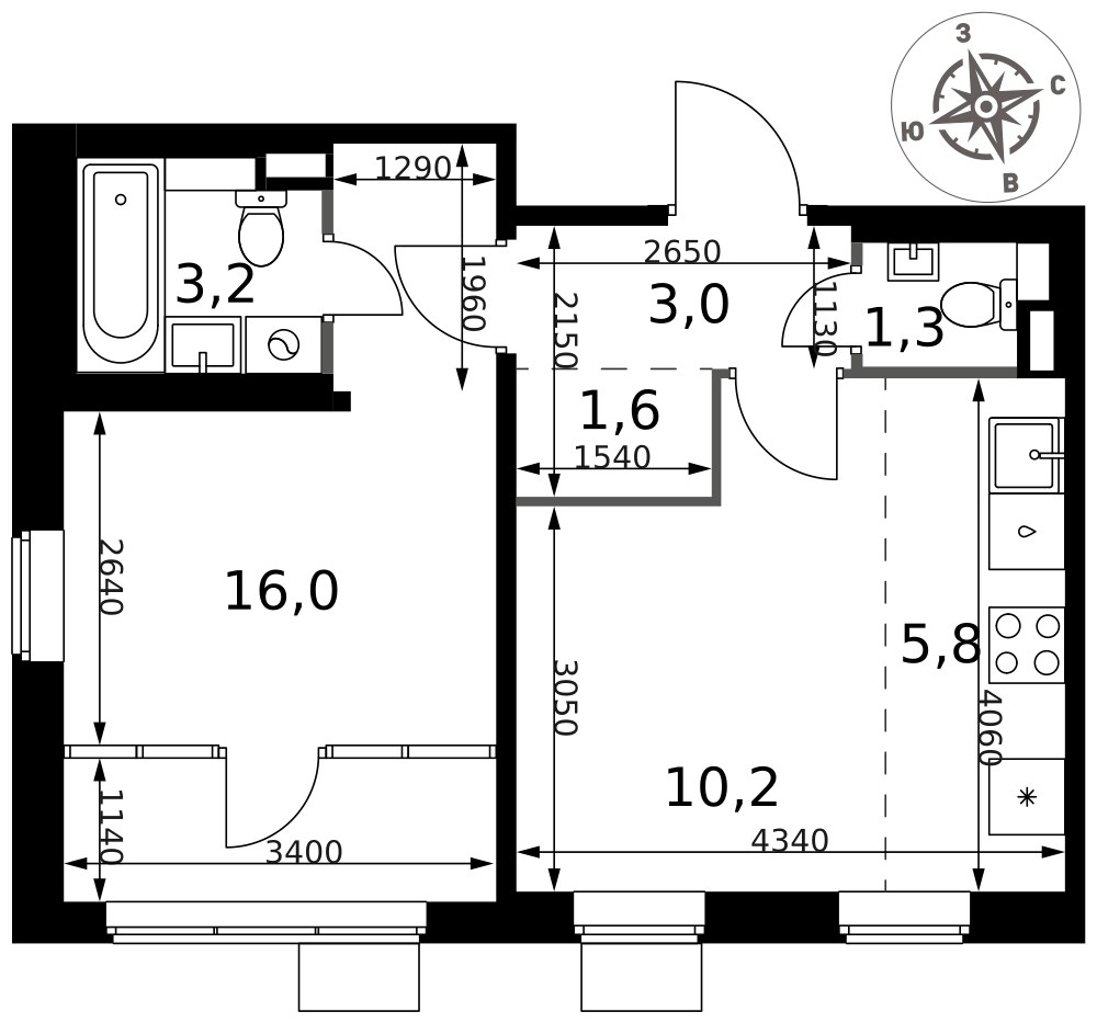 Планировка 41.1 м²