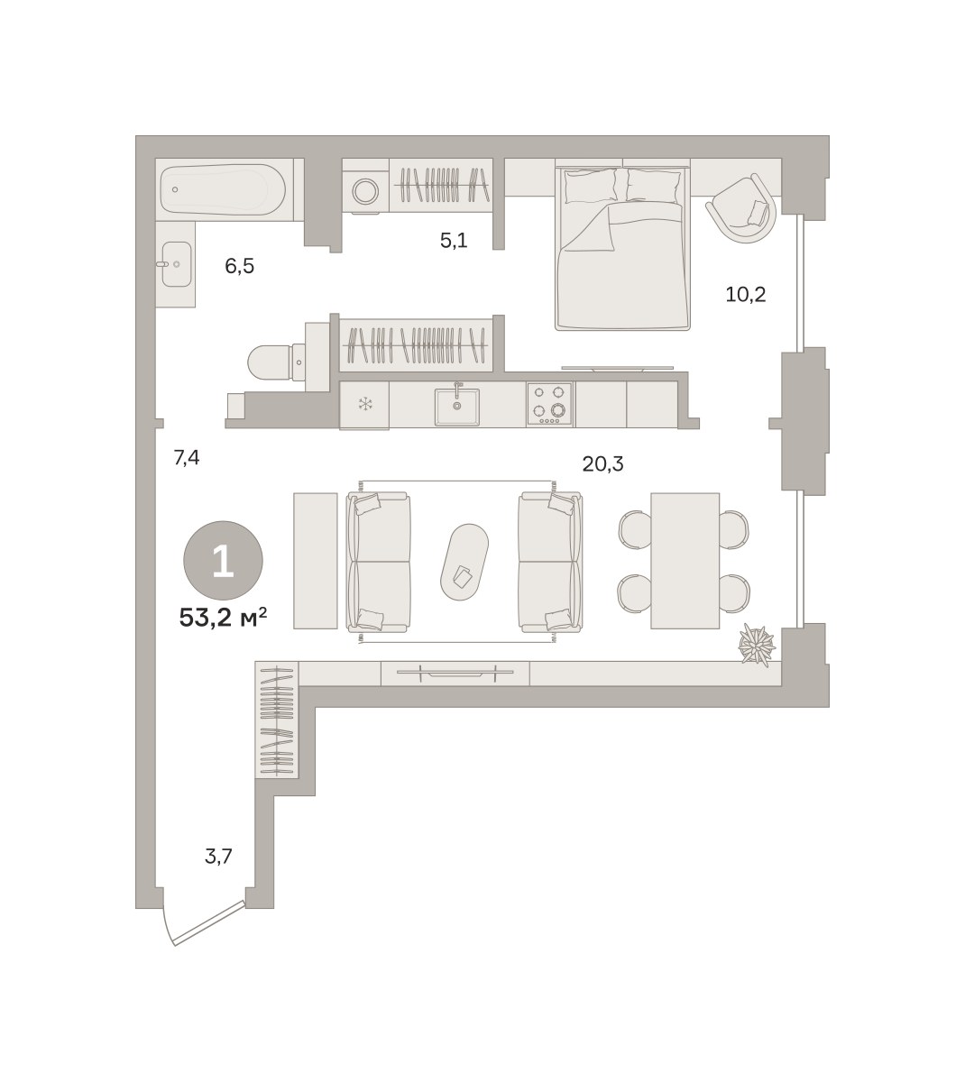 Планировка 53.21 м²