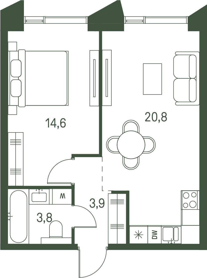 Планировка 43.1 м²