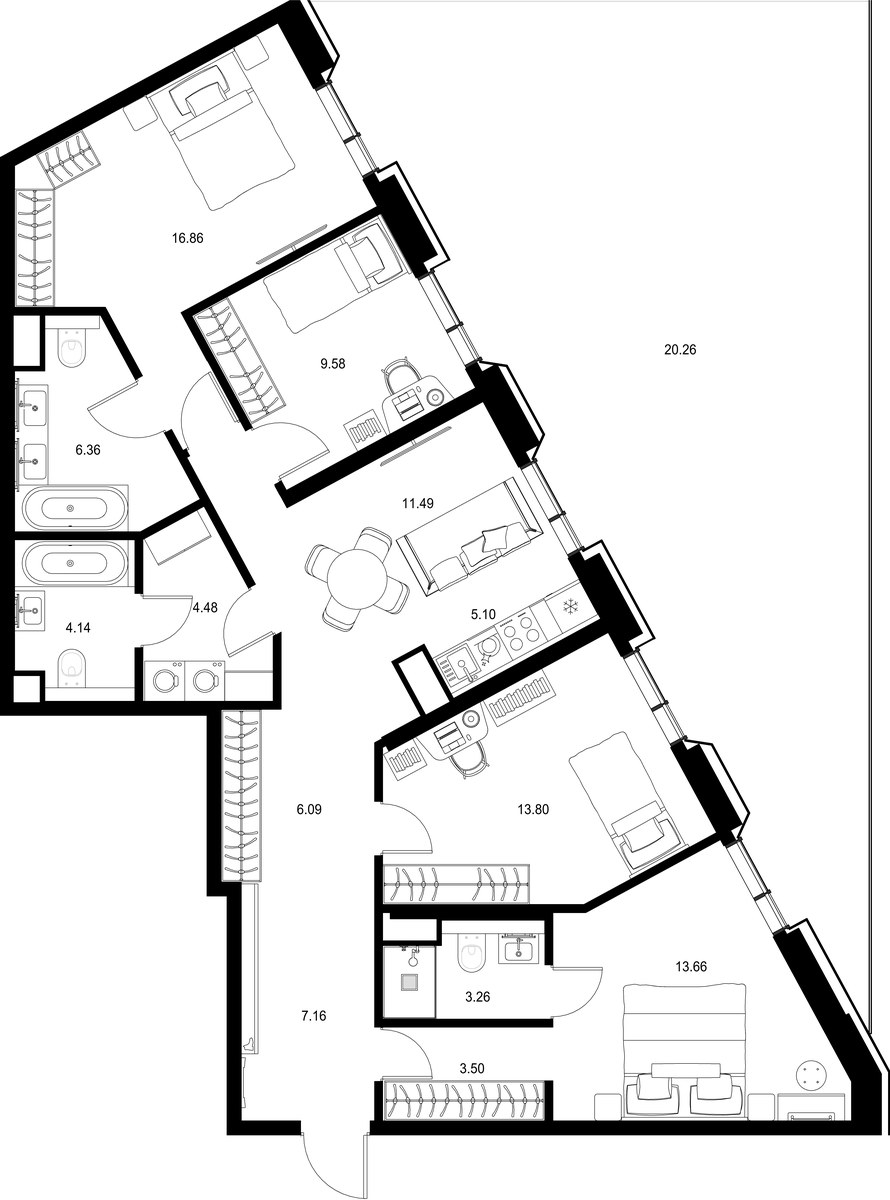 Планировка 125.74 м²