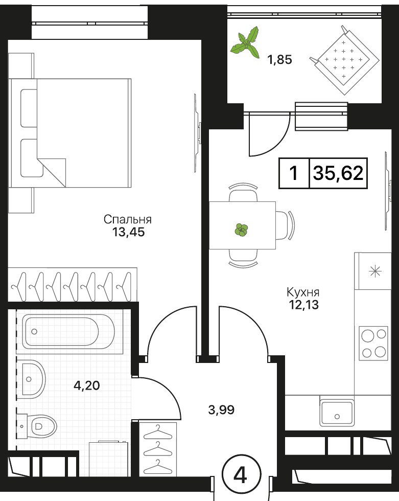 Планировка 35.62 м²