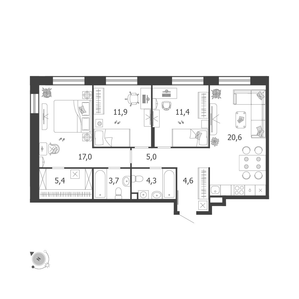 Планировка 84.4 м²