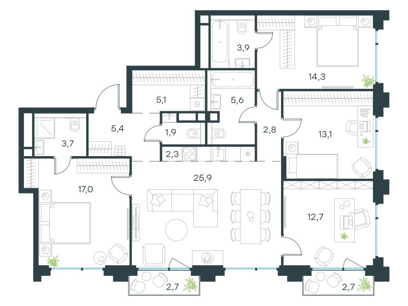 Планировка 115.3 м²